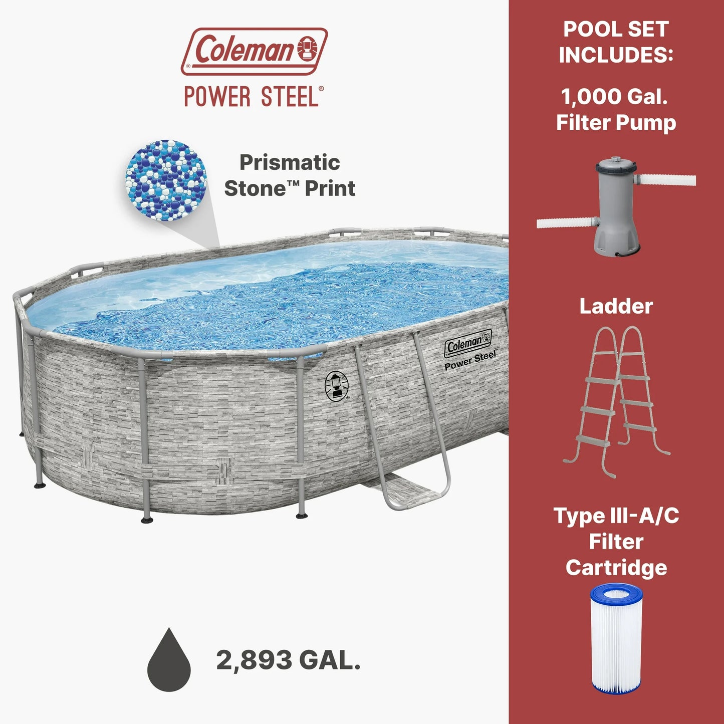 Coleman Power Steel 16 ft. x 10 ft. x 42 in. Oval Metal Frame Above Ground Pool Set