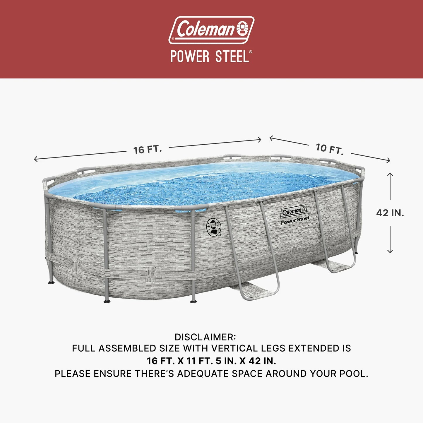 Coleman Power Steel 16 ft. x 10 ft. x 42 in. Oval Metal Frame Above Ground Pool Set