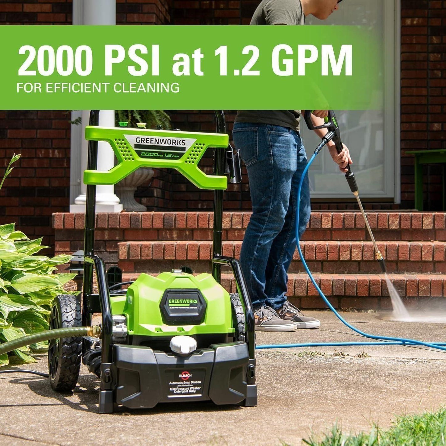 Greenworks 2000 PSI (1.2 GPM) Pressure Washer with 12” Surface Cleaner and Premium Foam Cannon