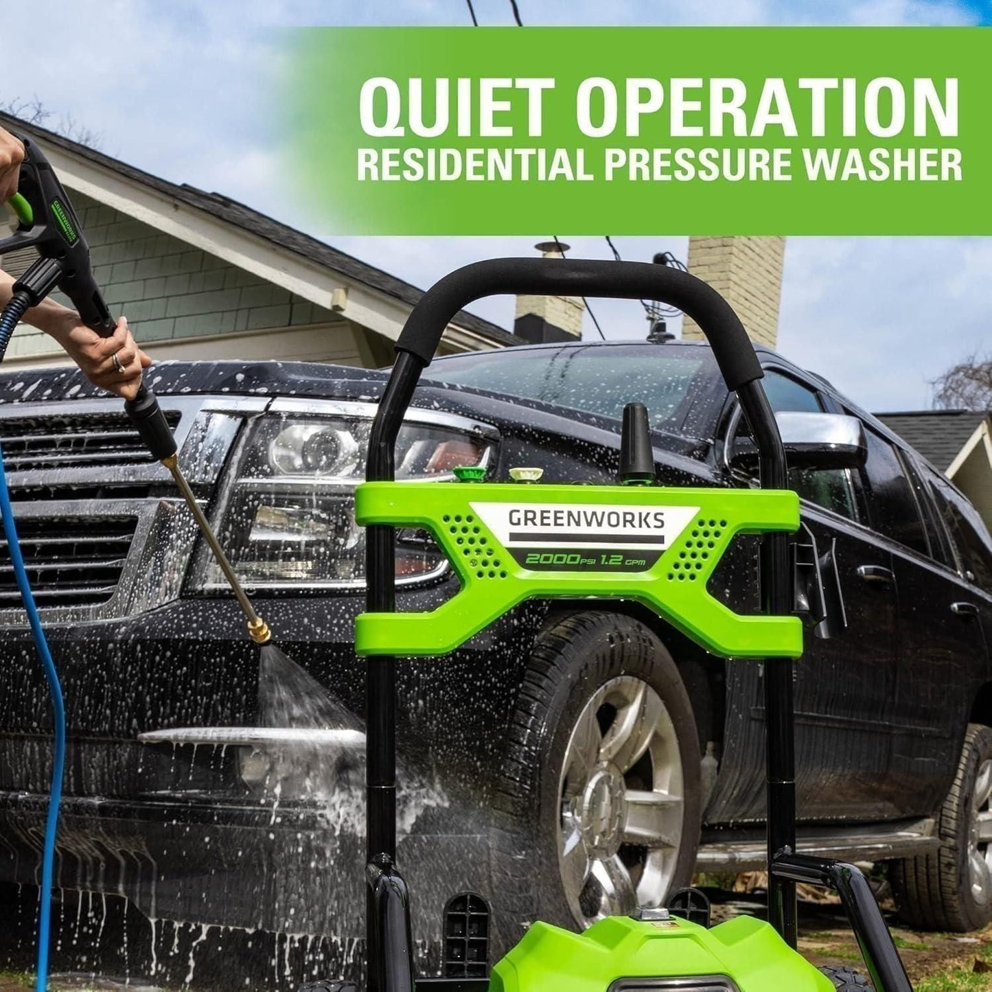 Greenworks 2000 PSI (1.2 GPM) Pressure Washer with 12” Surface Cleaner and Premium Foam Cannon